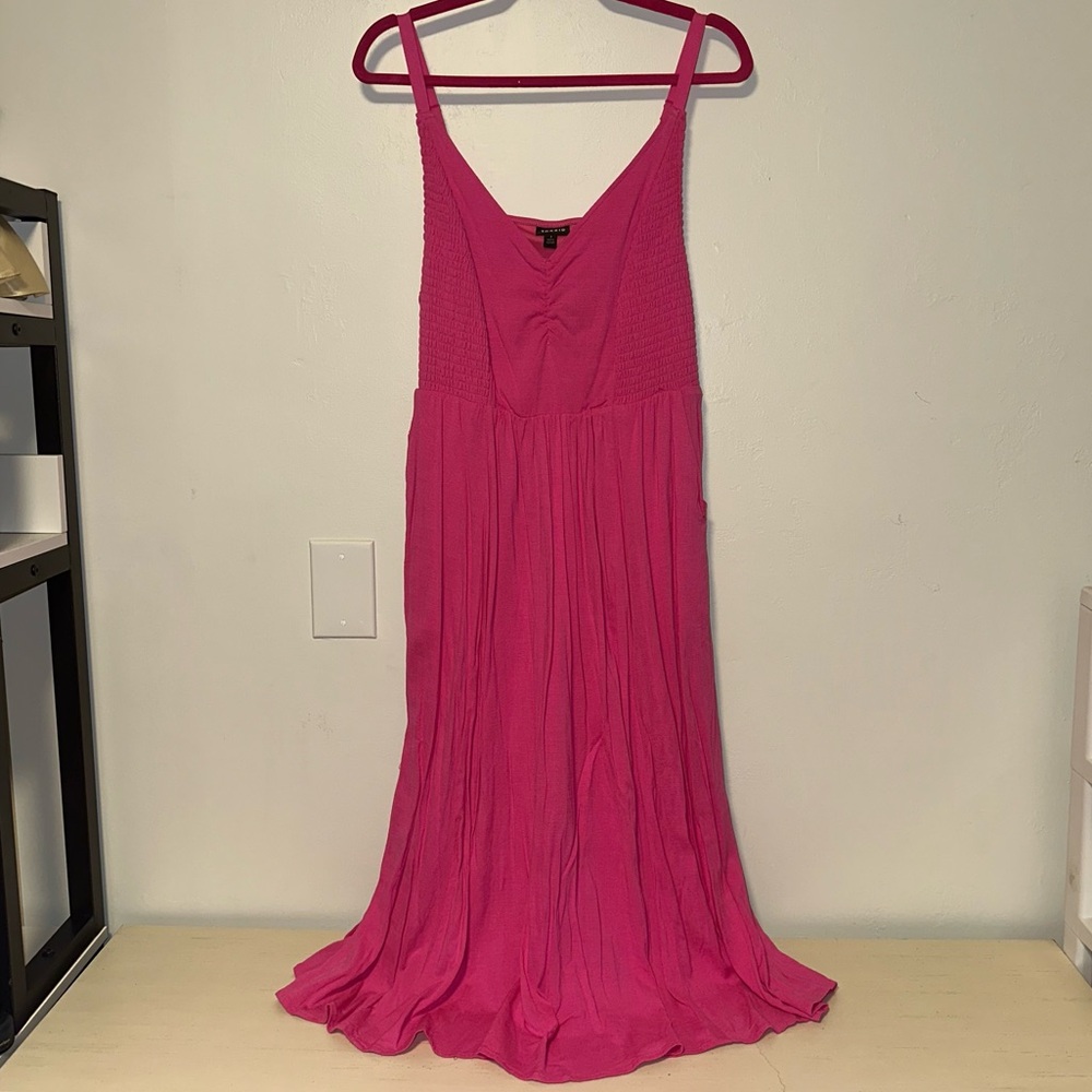 Torrid Midi Lenny Smocked Bodice Dress in Pink Glow